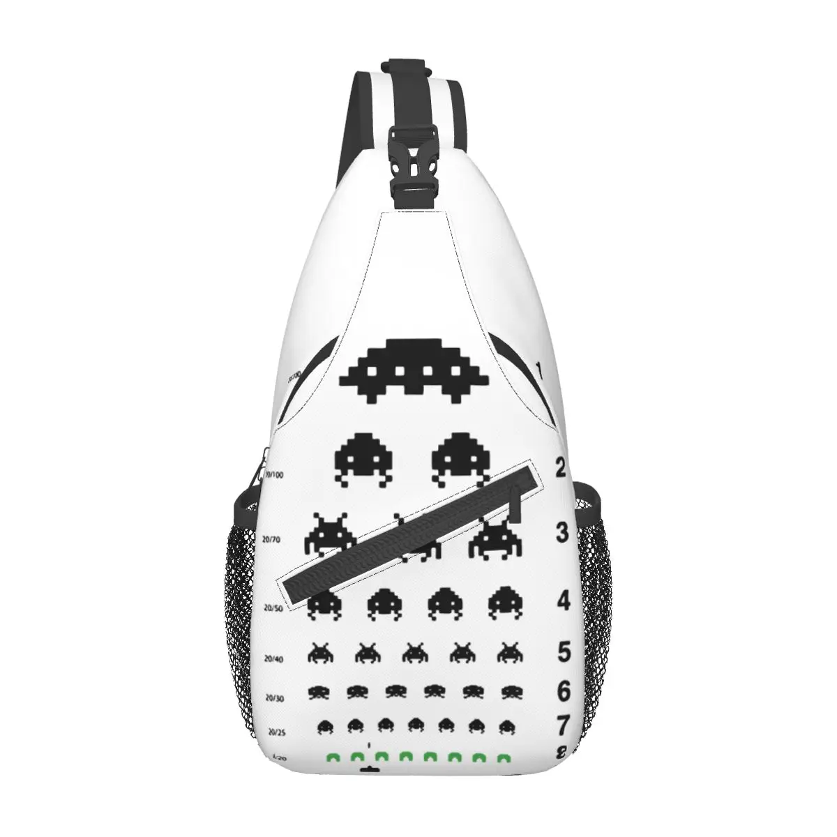 Gamers Eye Test Chart Sling Bag Petto Crossbody Spalla Zaino Escursionismo Viaggi Daypacks Space Intrusers Pattern Bag
