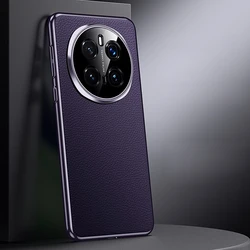Premium Genuine Leather Case with Lens Protection and Shockproof Design - Lichee Pattern and Plating Finish - MAGIC 7 PRO (Purple)