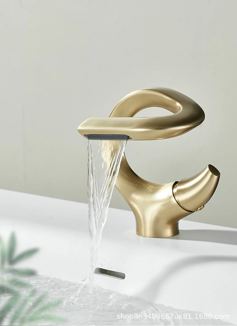 Description Picture 2 of itemBasin Faucet Brushed Gold Waterfall Faucet Black Brass Bathroom Faucet Bathroom Basin Faucet Mixer Tap Hot And Cold Sink Faucets