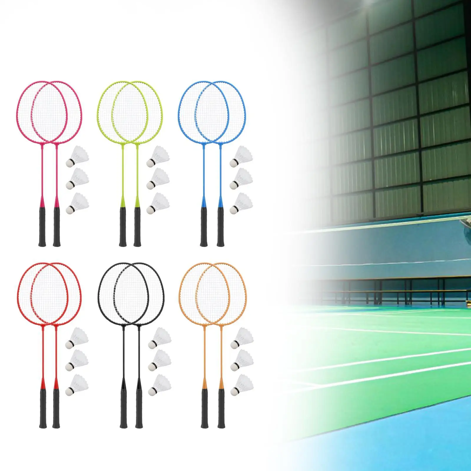 2x Badminton Racquet Professional Badminton Set with 3 Nylon Balls Alloy Shaft Beginners Lightweight Equipment