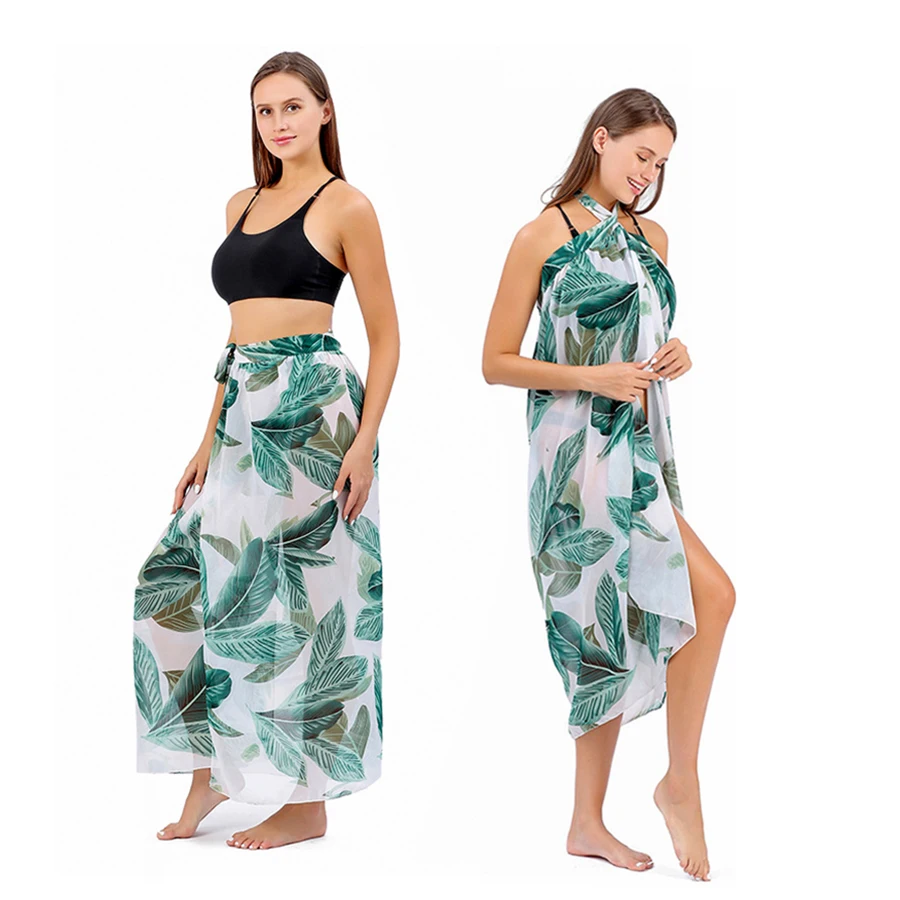 Chiffon Long Wrap Sarong – Leopard Print Bikini Cover-Up, Quick-Dry Sun Protective Swimsuit Skirt for Women and Girls Safety Accessories Scarves & sarongs