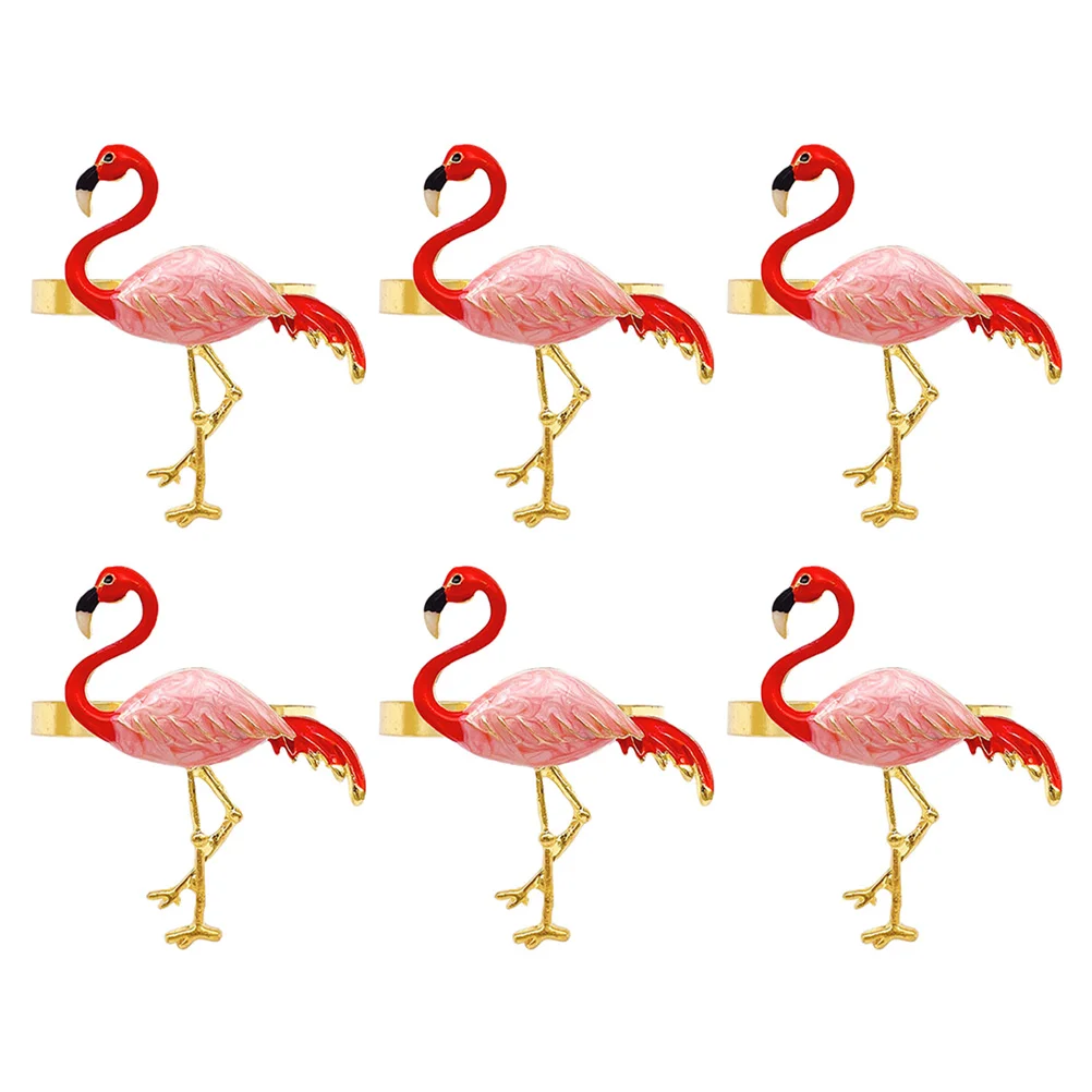 

6 Pcs Disposable Flamingo Napkin Buckle Banquet Christmas Plushies Ring Holder Alloy Rings Decors