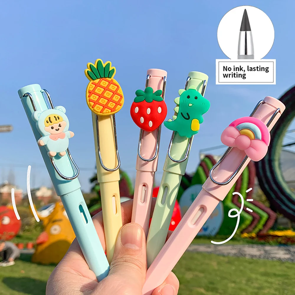 Unlimited Writing Pencil Cute Cartoon No Ink Eternal Pencils Kids Art Sketch Painting Tools Novelty School Supplies Stationery 100pcs writing beaded pencil pens inkless pencils eternal pencils art sketch painting tools stationery school supplies