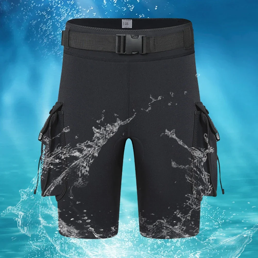3mm Neoprene Wetsuit Tech Shorts Keep Warm Unisex Wetsuit Cargo Shorts D-Ring Buckle Leak Hole for Diving Equipment Accessories