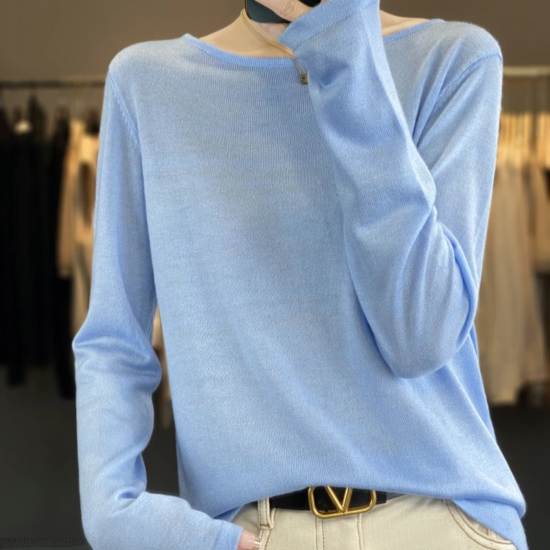 

2024 New Spring and Autumn Thin Cashmere sweater Long Sleeve Women Thin Knitted Sweater Pullover