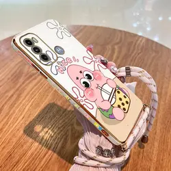 Milk Tea Lanyard Plating Phone Case Cover - Moto G9 Power (White)