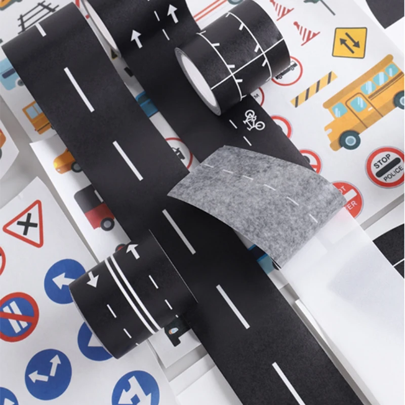 6 rolls/box DIY road and rail transit design and paper tape, railway and highway decorative tape, DIY thin sticker decoration, m 5