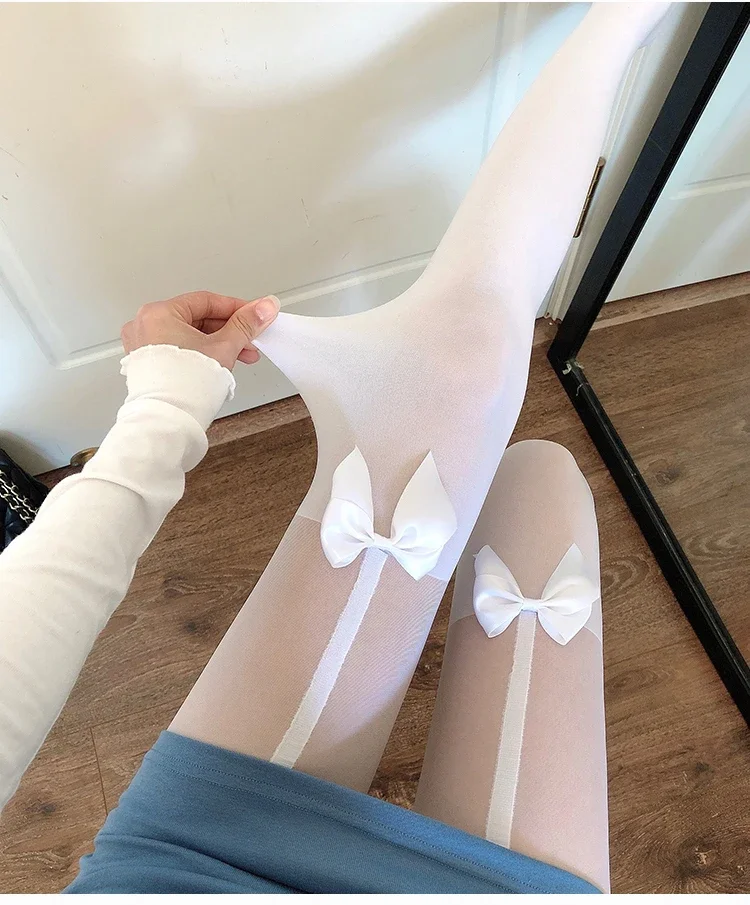 Sexy Frauen Strumpfhosen Strumpfhosen Bowknot Lolita Nylon Strumpfhosen Strümpfe Nahtlose Netzstrumpfhosen Weibliche Strumpfwaren Japanischen Stil Schwarz – Detail 4