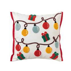 Festive Embroidered Cotton Christmas Cushion Cover - Santa & Snowflake Design, 45x45cm (D 45x45cm)