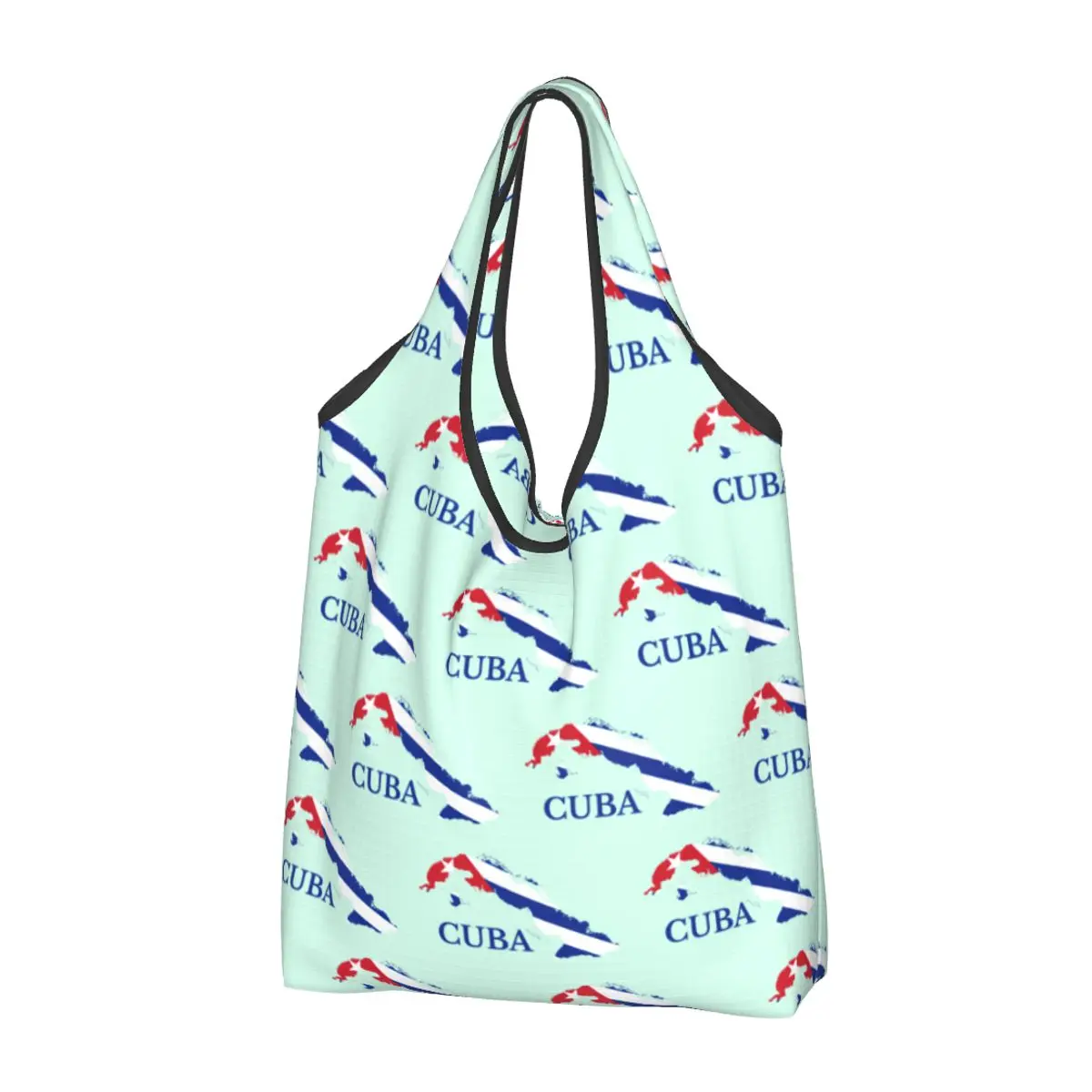 

Fashion Printing Cuban Cuba Map Flag Tote Shopping Bag Portable Shopper Shoulder Handbag