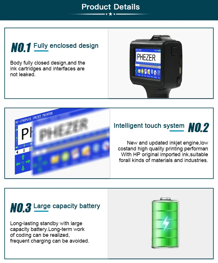 For Hp 12.7mm Portable P19 Handheld Inkjet Printer Three Colors Printer QR Bar