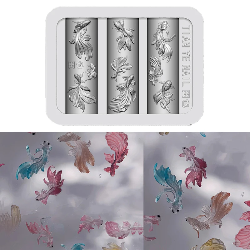 1개 3D 입체 조각 연꽃과 물고기 네일 DIY 디자인 실리콘 네일 아트 템플릿 네일 몰드