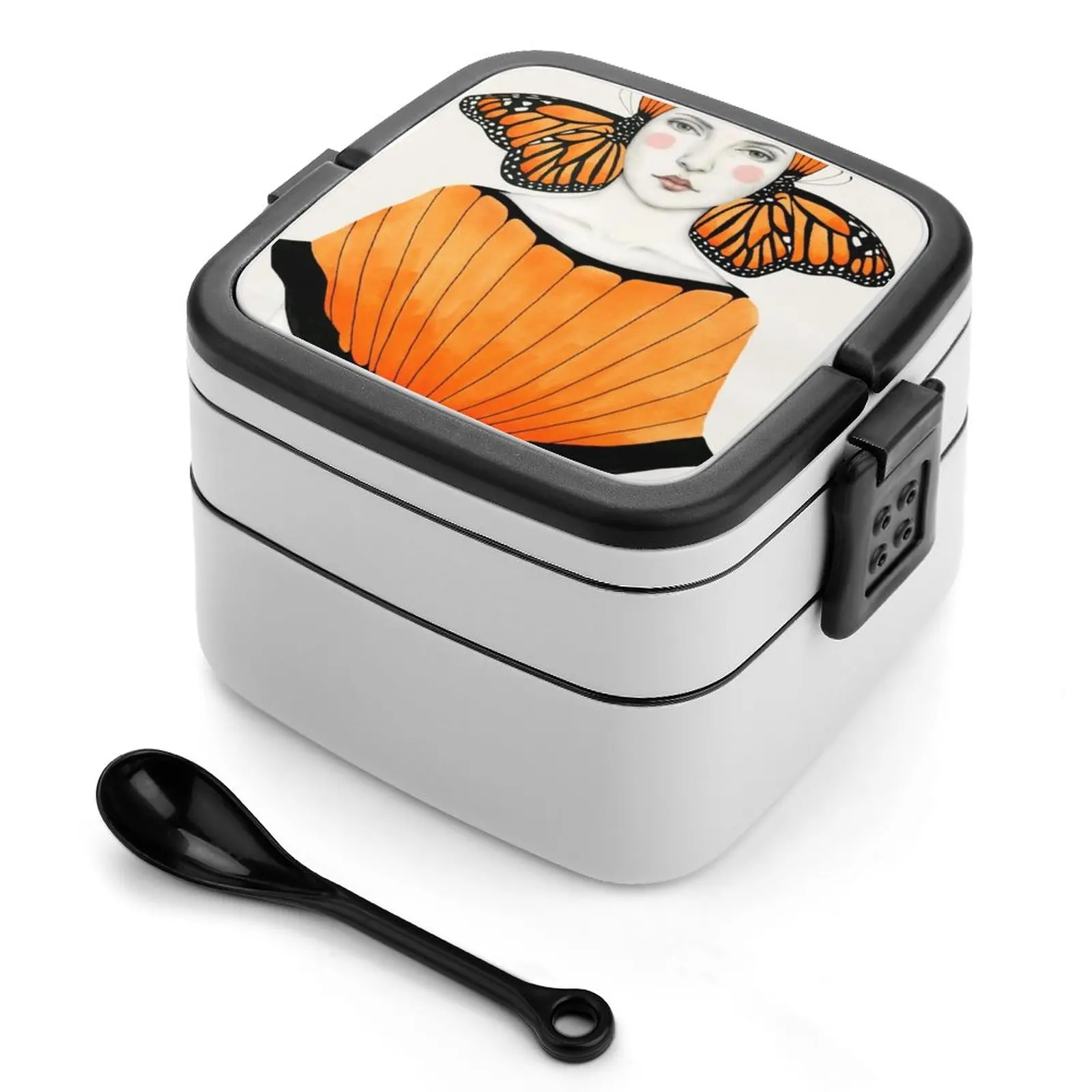 Anais Bento Box Contenitore Per Alimenti A Tenuta Stagna Per Bambini Donna Orange Monarch Portrait Bento Box Personalizzato A Doppio Strato