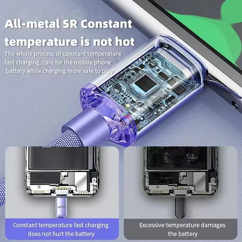 NNBILI 120W PD 타입 C 케이블 초고속 충전 케이블 아이폰 17 16 15용, 퀵차지 A-C 케이블 화웨이용 폰 충전기