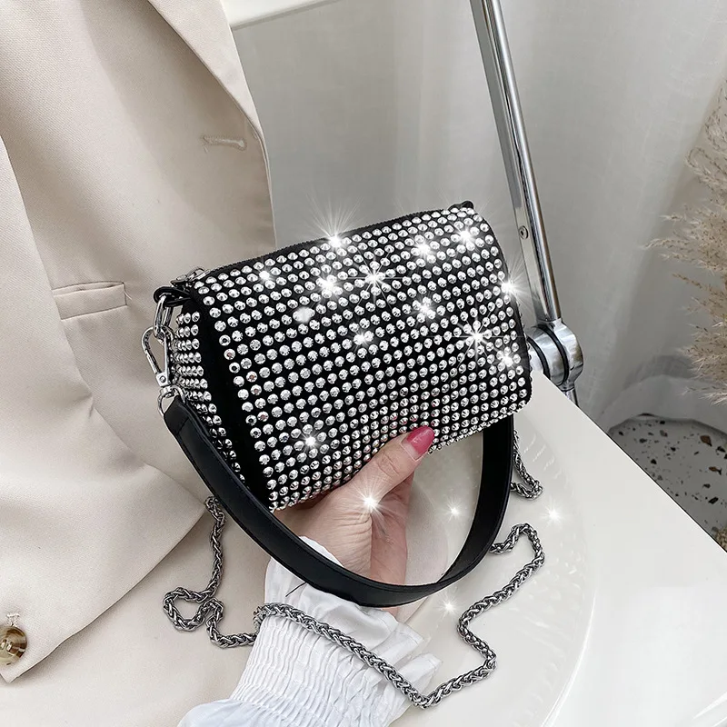 ICHAOZE Studded Chain Crossbody Bag - Round PU Leather Bag With Tassel & Multiple Strap Options