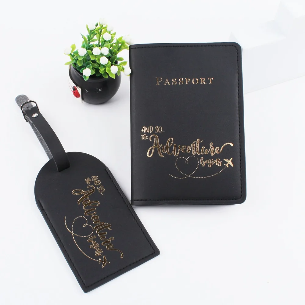 Lot De 4 Étuis Passeport Et Étiquettes Bagage En Cuir Synthétique - Noir Et Marron - Organiseur De Voyage
