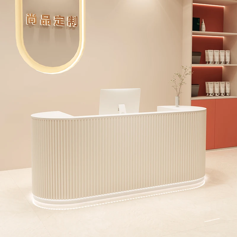 Luxury Cream Reception Desk Wind Cashier Bar Front Desk Reception Salon Shop Small Schreibtisch Commercial Furniture