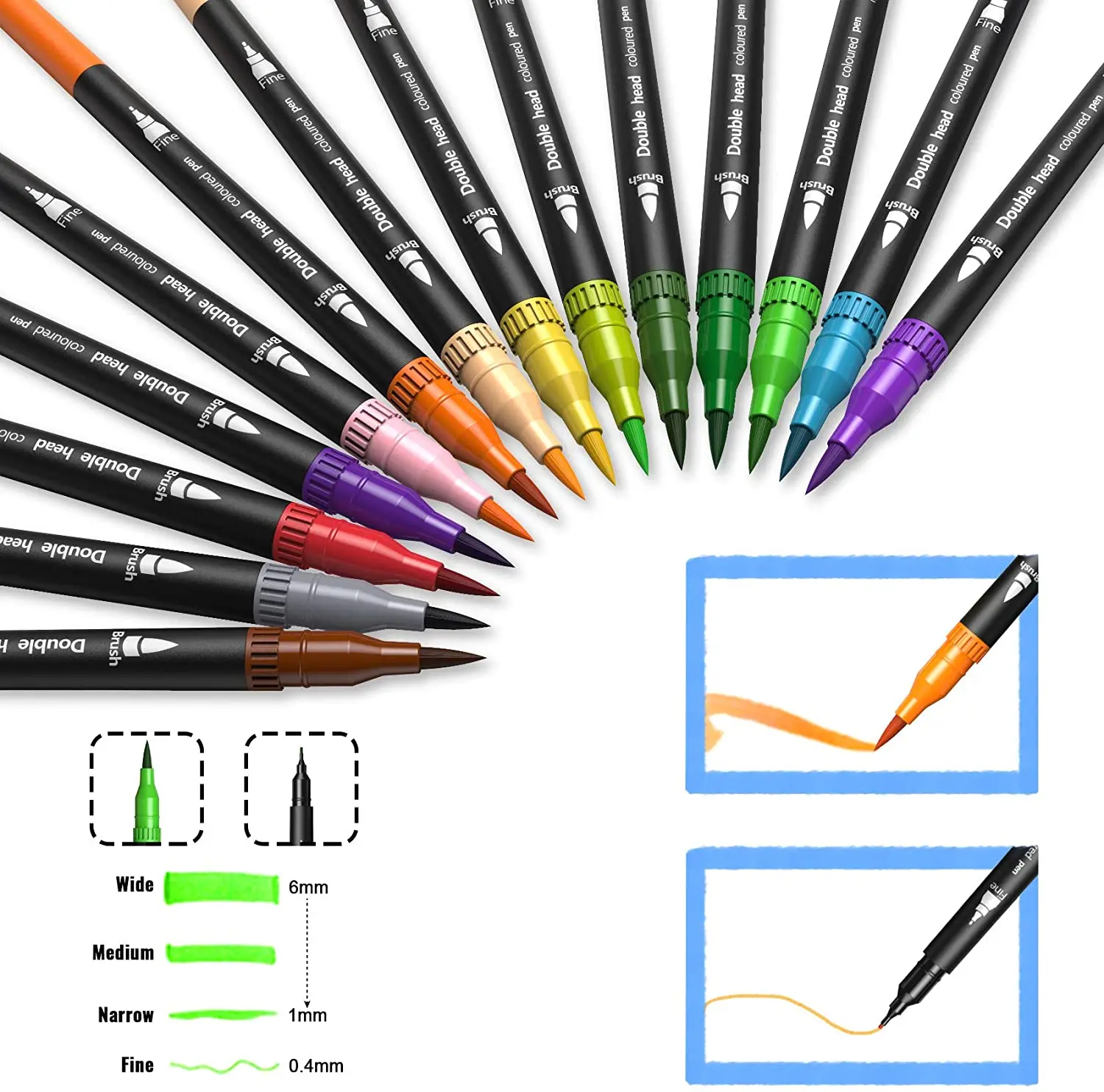 36pcs Markers Dual Tips Soft Colour Brush Pen Set Fine Art Drawing