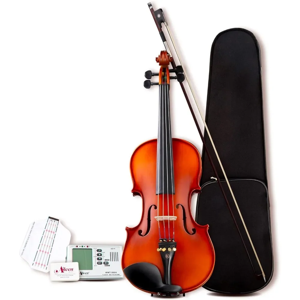 

4/4 Full size Violin Set, Solid Violin Outfit with Hard Case, D'Addario Prelude Strings, Digital Chromatic Tuner Metronome