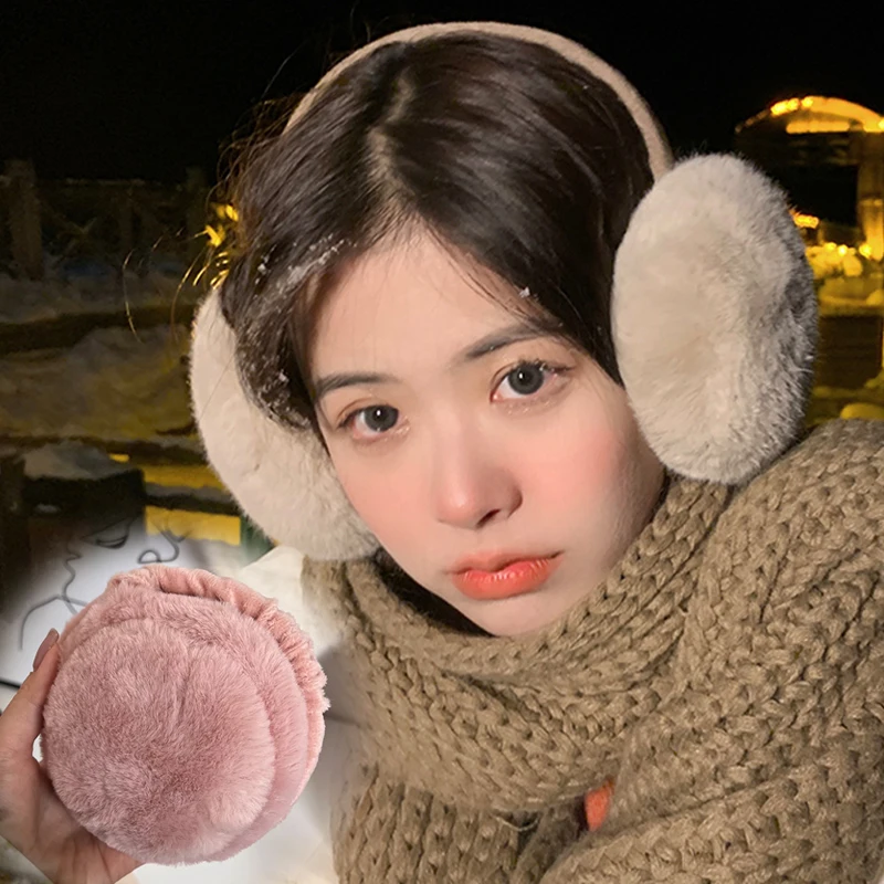 

Women Warm Earmuffs Fluffy Burger Shape Collapsible Plush Ear Cover Soft Cashmere Men Solid Earflap Unisex Winter Accessories