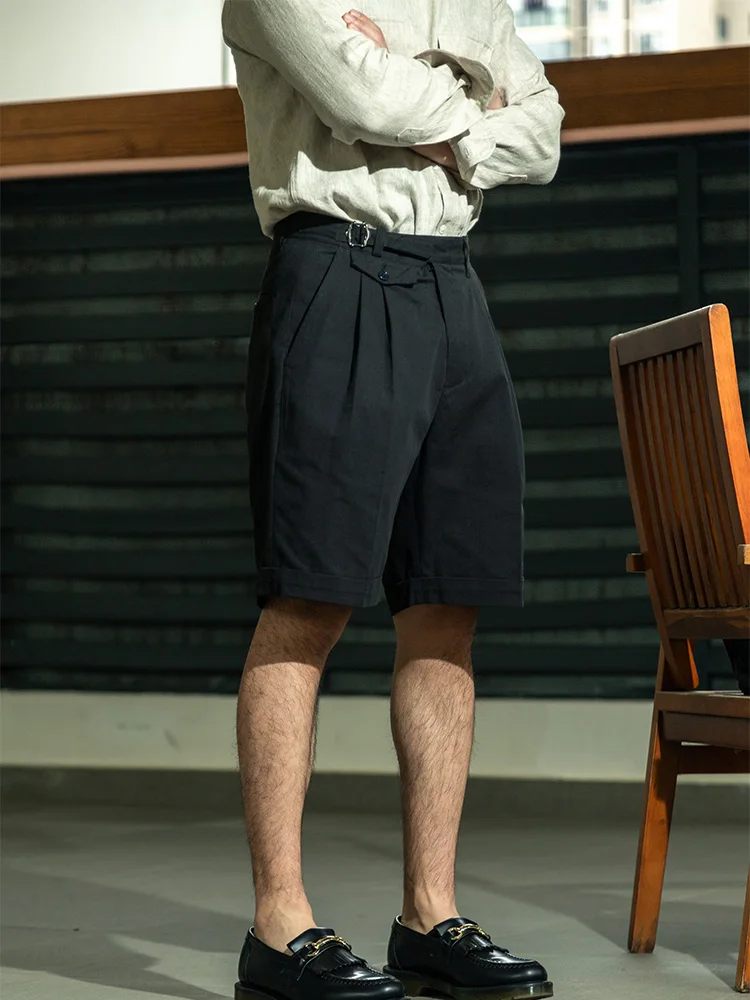 Spring and Summer Improved Gurkha Waist Split Shorts for Men's Pure Cotton Jacquard Loose silhouette Casual Pants Versatile