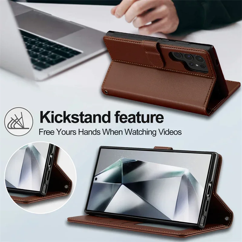Magnetic Leather Wallet Phone Case with Lanyard Cover