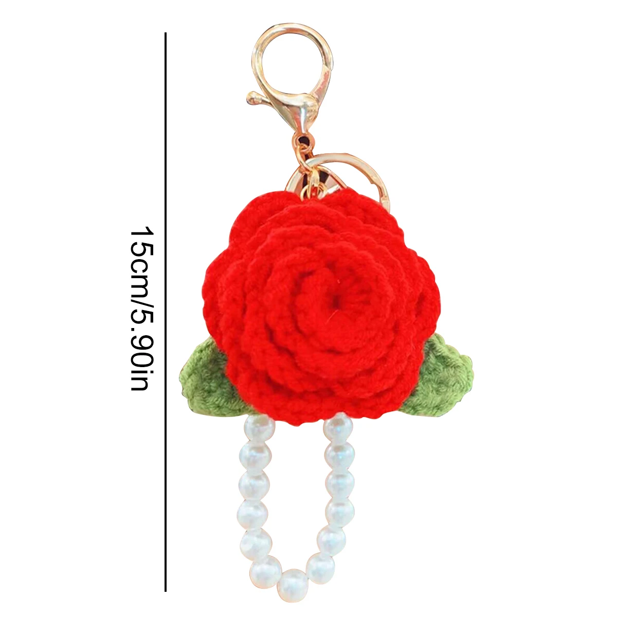 New Crochet Rose Camellia Flowers Keyrings Imitation Pearls Chain Keychain Women Girls Key Chains Rings Charm Bag Gifts 6