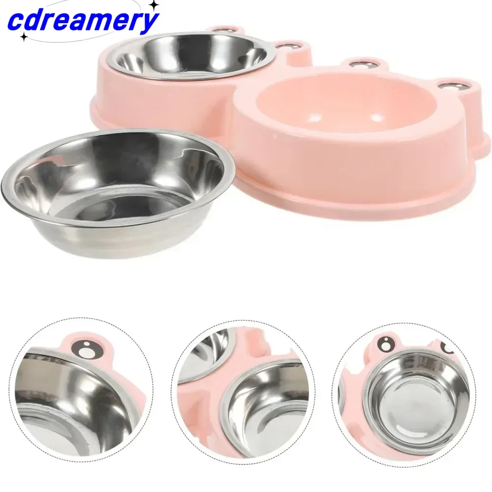 CDY Cat Bowl Dog Bowl Drinking Water Feeding One-piece Pet Double Stainless Steel Frog Pet Food Utensils Products
