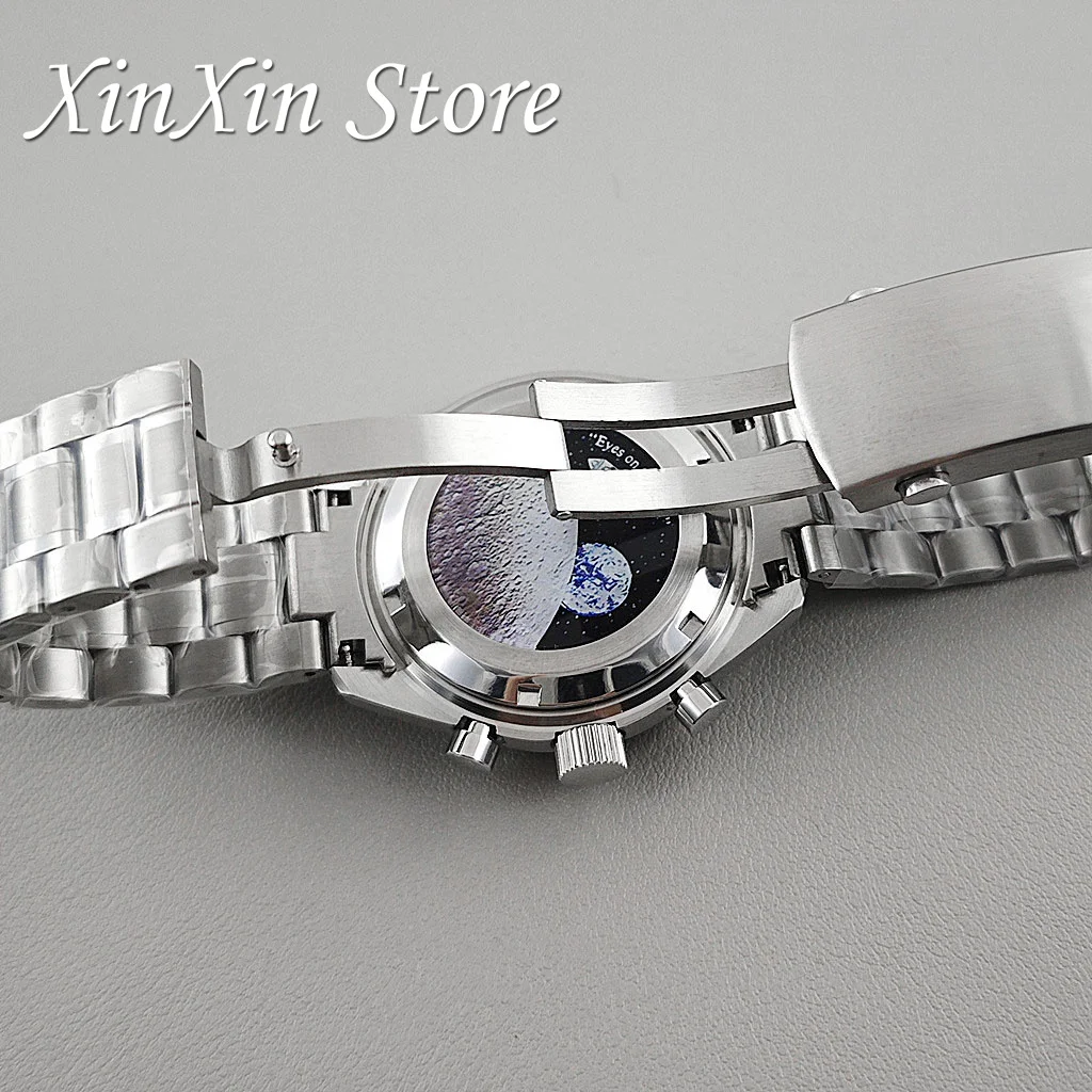 Elegant 39.7mm Red Bezel Speedmaster Watch Case with Quartz Movement Compatibility for 20mm Steel Band and 32.5mm Dial