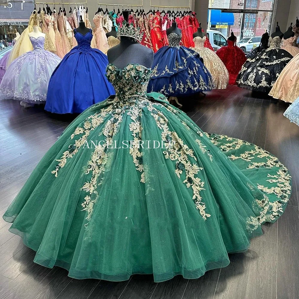 Angelsbridep Emerald Green Ball Gown 15 Year Old Quinceanera Dresses