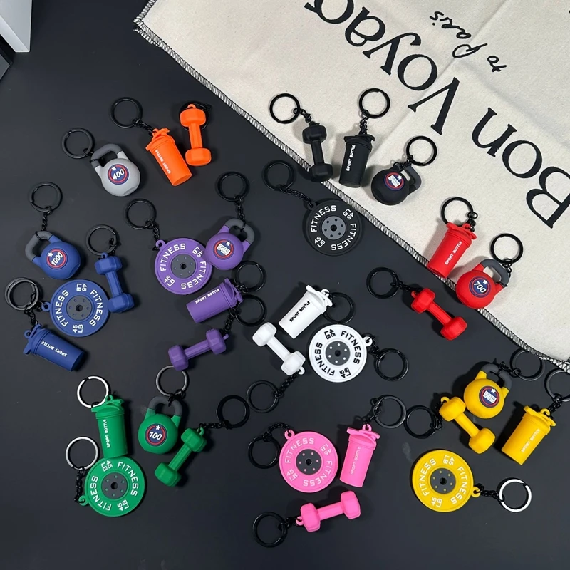 2025 DlY Barbell Keychain Silicone Dumbbell Keyring Fitness Gym