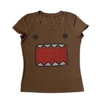 2025 été nouvelles femmes Y2K fille rétro chaud Fix strass Application col rond haut T-shirt drôle Vintage Tama Jun haut 4