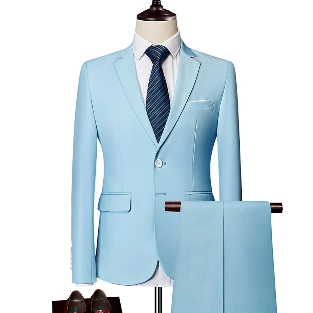 Blazers Pants Sets Fashion Groom Wedding Dress Suits Men Casual Business 2 Piece Set Suit Jacket Coat Trousers M 6XL