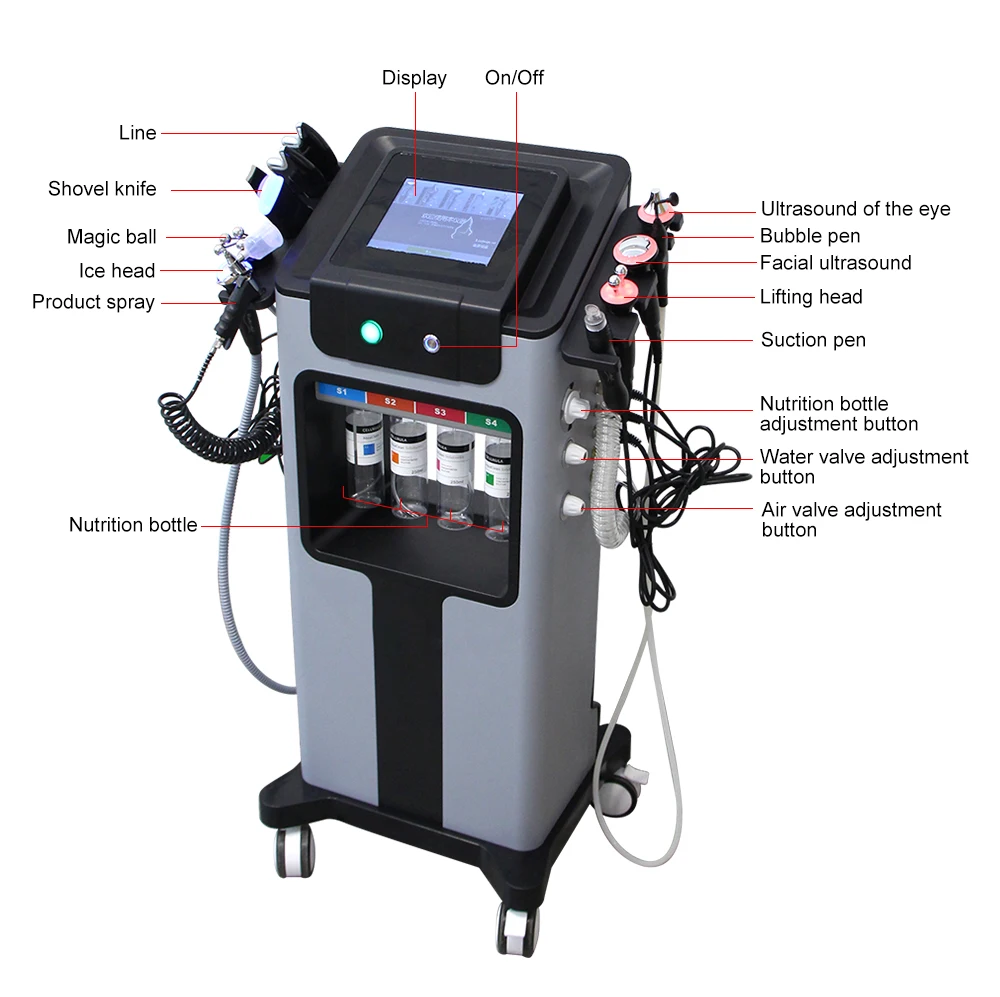 AOKO 10-in-1 Hydra-Dermabrasionsgerät, Aqua-Peeling, Sauerstoffinjektion, Gesichts-Ultraschallpflege, Hautstraffung, Tiefenreinigung, Schönheitsgerät zur Entfernung von Mitessern, Poren und Akne für Salon und Spa – Detail 5