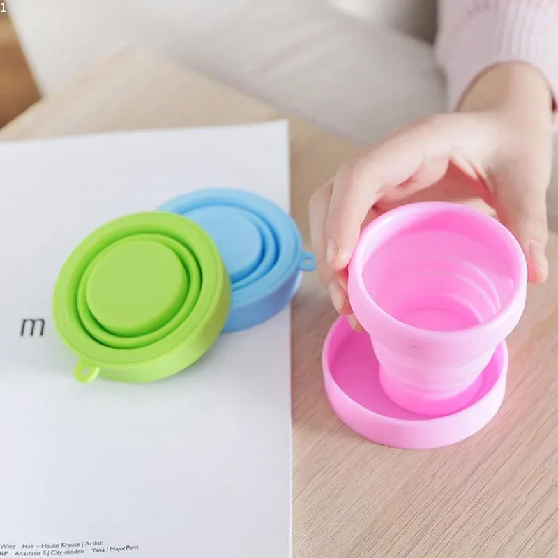 Portable Silicone Retractable Folding Cup Outdoor With Cover Coffee Handcup Camp Picnic Hiking Mini Water Glass Drinkware