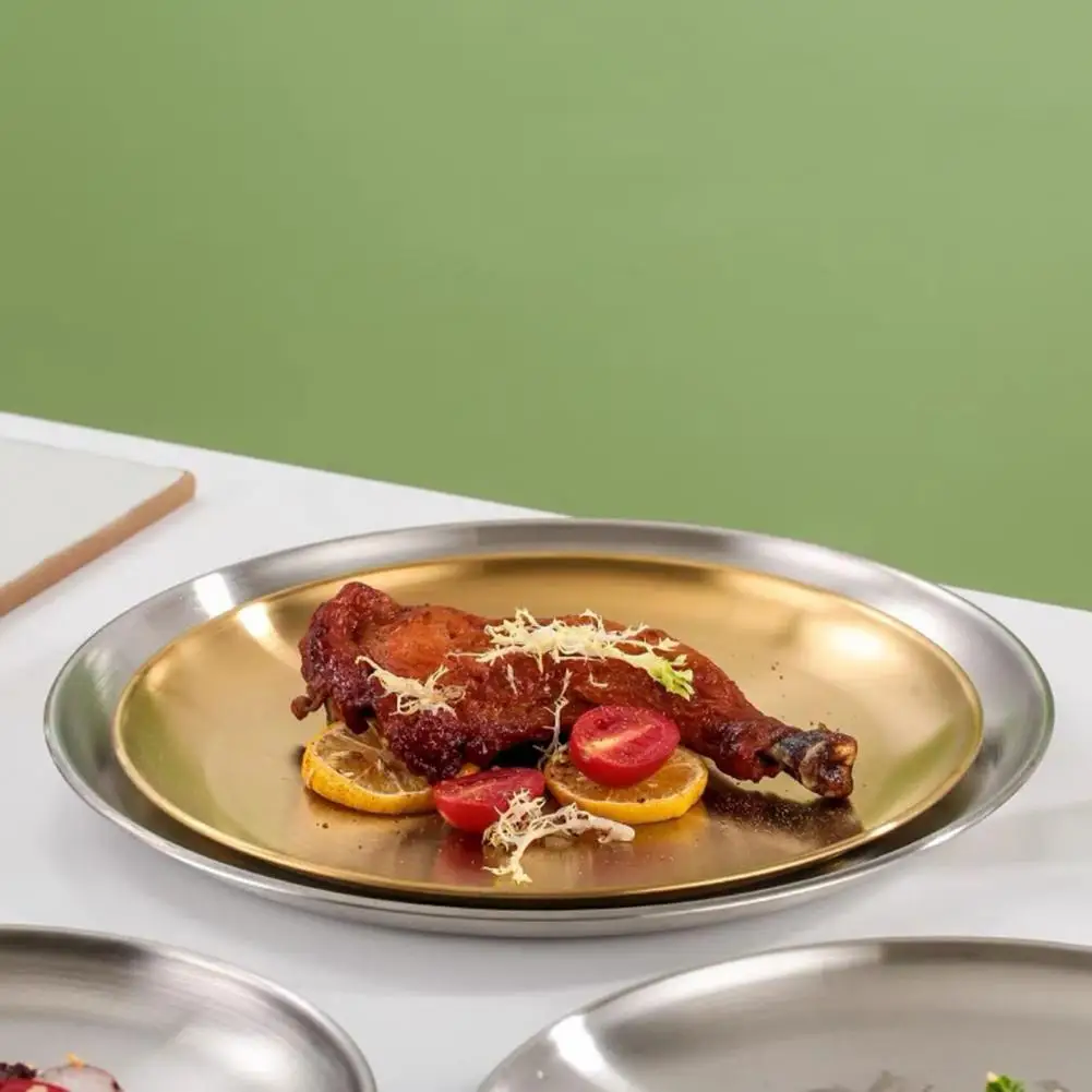 Stainless Steel Round Thickened Dinner Plates Salad Plates for Home Kitchen BBQ Salad Serving Tablewear,dining dish