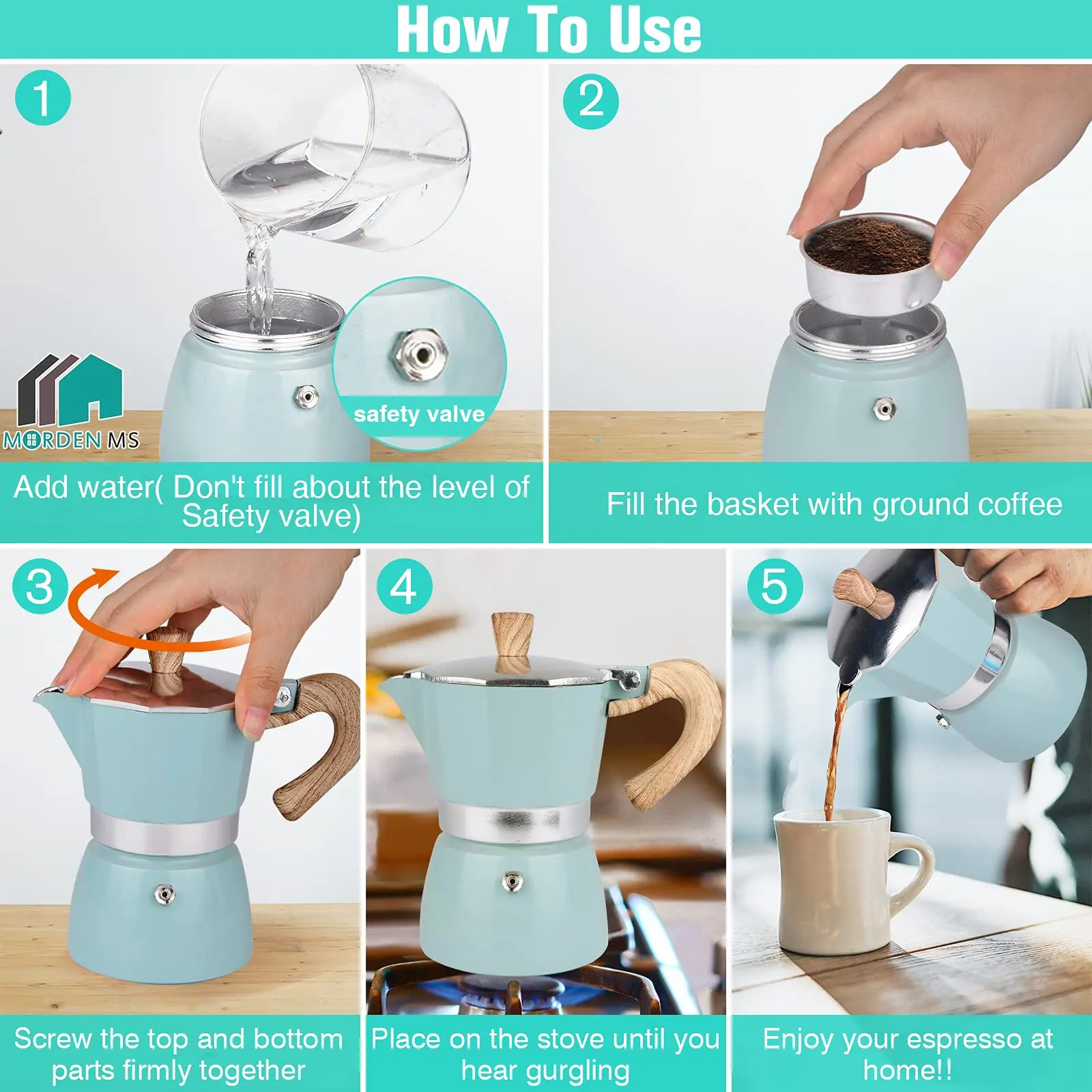 Single Valve Octagonal Aluminum Moka Pot 150/300ml Extraction for Italian Coffee Machine with Anti-scald Wood Handle espresso coffee maker coffee maker coffee pot espresso maker