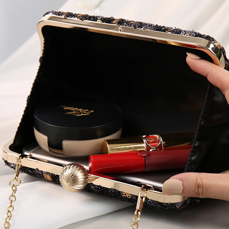 Leopard Sexy Women Clutch Sequined Metal Evening Bags Chain Shoulder Party Weddign Handbags Purse Wallets bag woman elegant