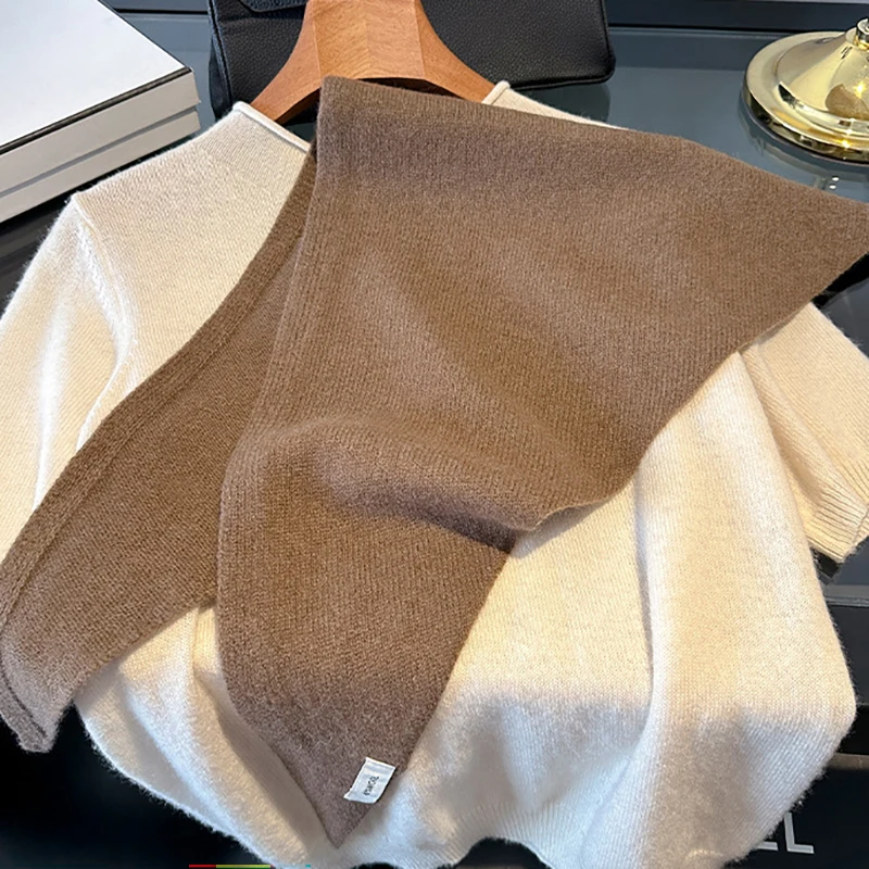 100 % Wolle, britischer koreanischer dreieckiger Schal, Nischen-Dreiecksschal, Damen-Kopftuch, gestrickter Schal, Winter, warmer Poncho Echarpe – Detail 5