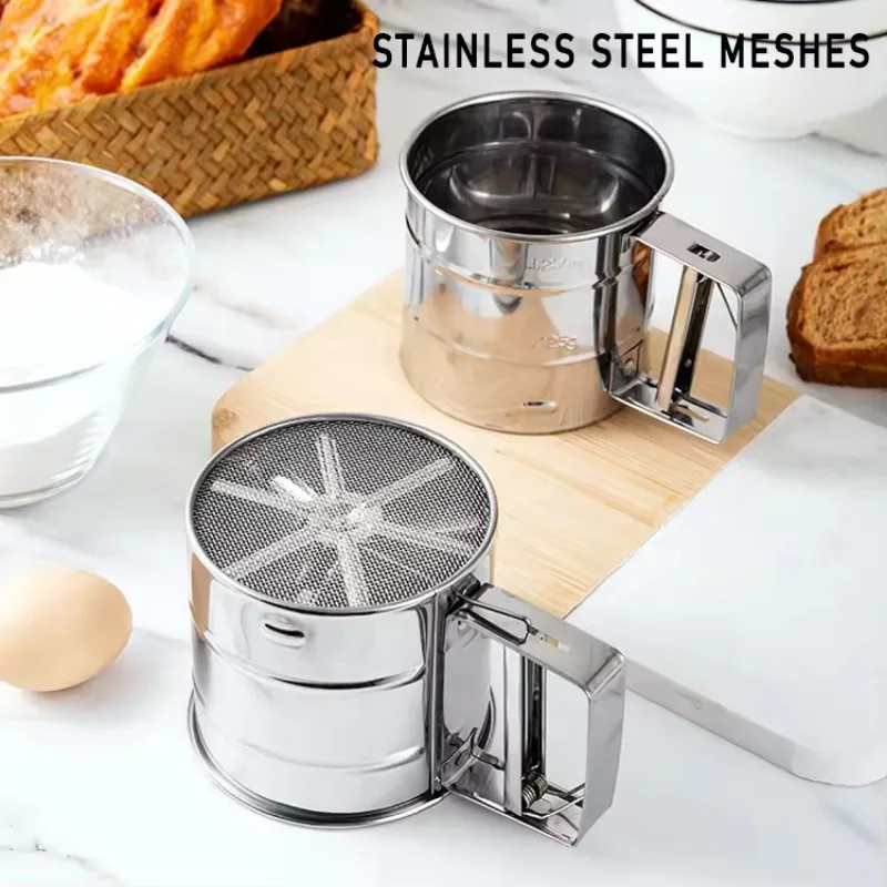 For Cakes Decorating Bakeware Powder Flour Mesh Sifter Cup Stainless Steel Sieve Cup Baking Icing Sugar Shaker flour sifter baking tools mesh strainer fine mesh strainer powder sieve powder sugar shaker