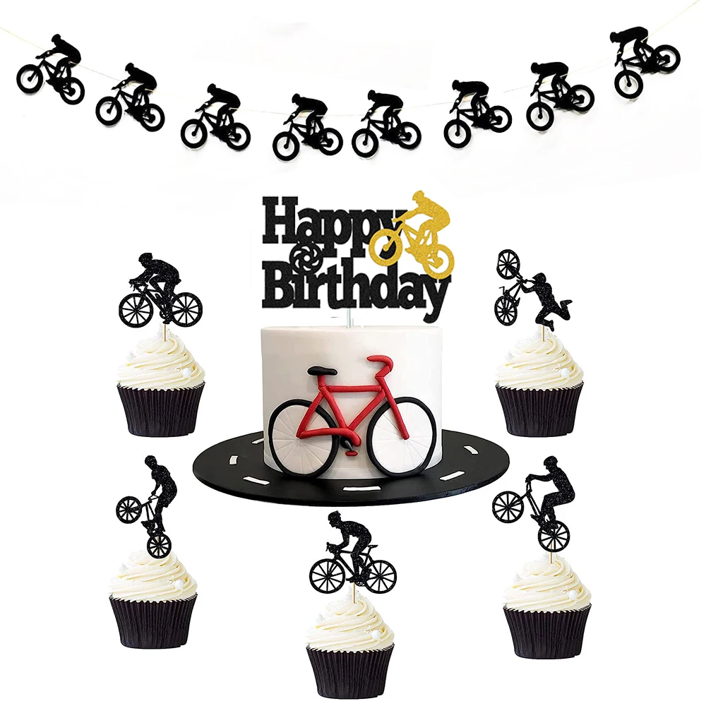 Gioco Di Bici Decorazioni Di Compleanno Bicicletta Ghirlanda Banner Ciclismo Rider Cupcake Toppers Ragazzo Compleanno Baby Shower Decorazione Per Fest