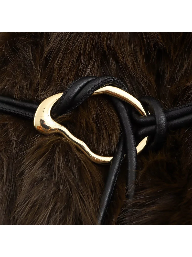 Women's Lapel Faux Fur Coat With Belt Winter Fashion Elegant Long Sleeve Thicken Warm Jackets Casual Female Street Outerwear