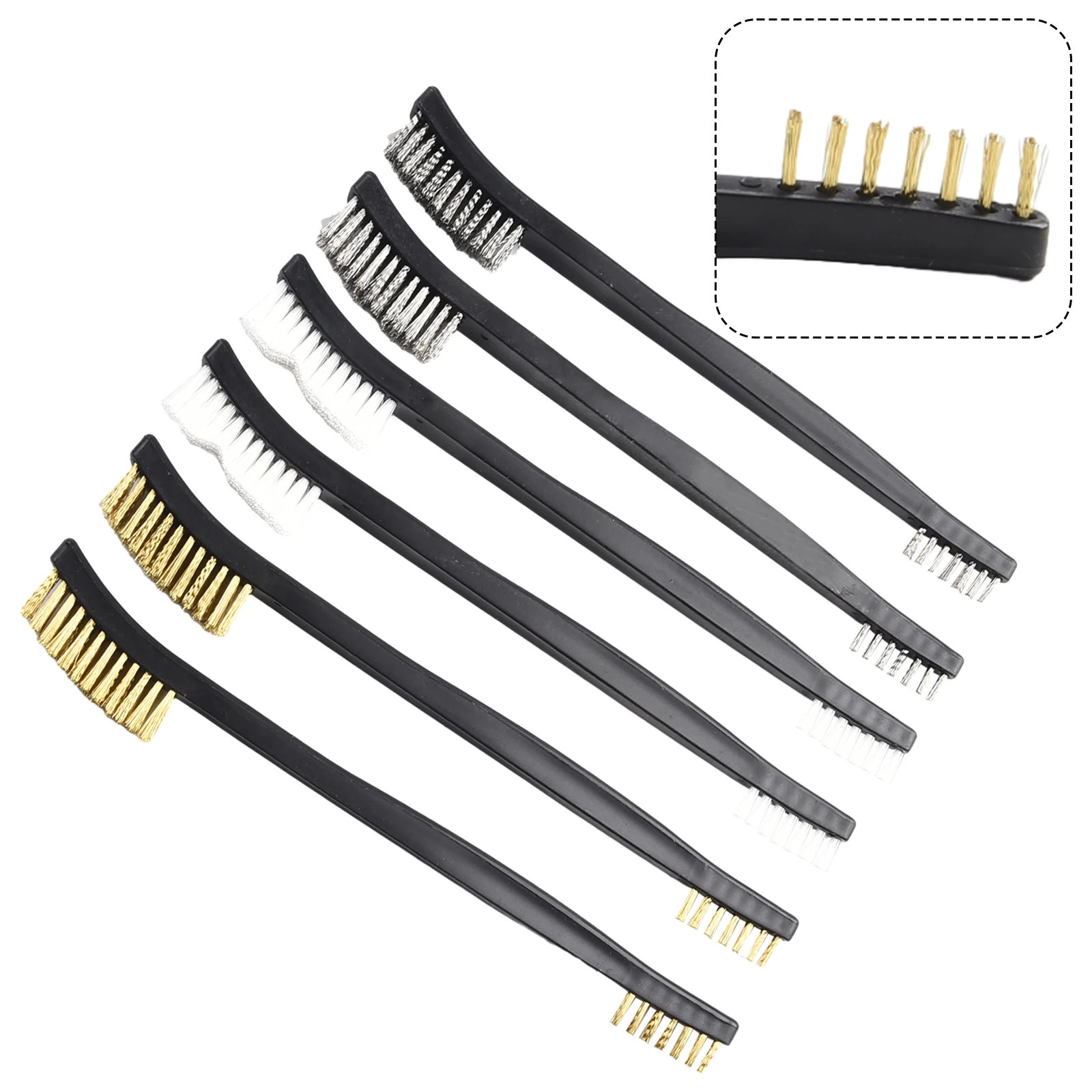 

6pcs Wire Brush Steel Brass Nylon Brush 170mm Double Head For Polishing Cleaning Scrubbing Metal Rust Plastic Handle