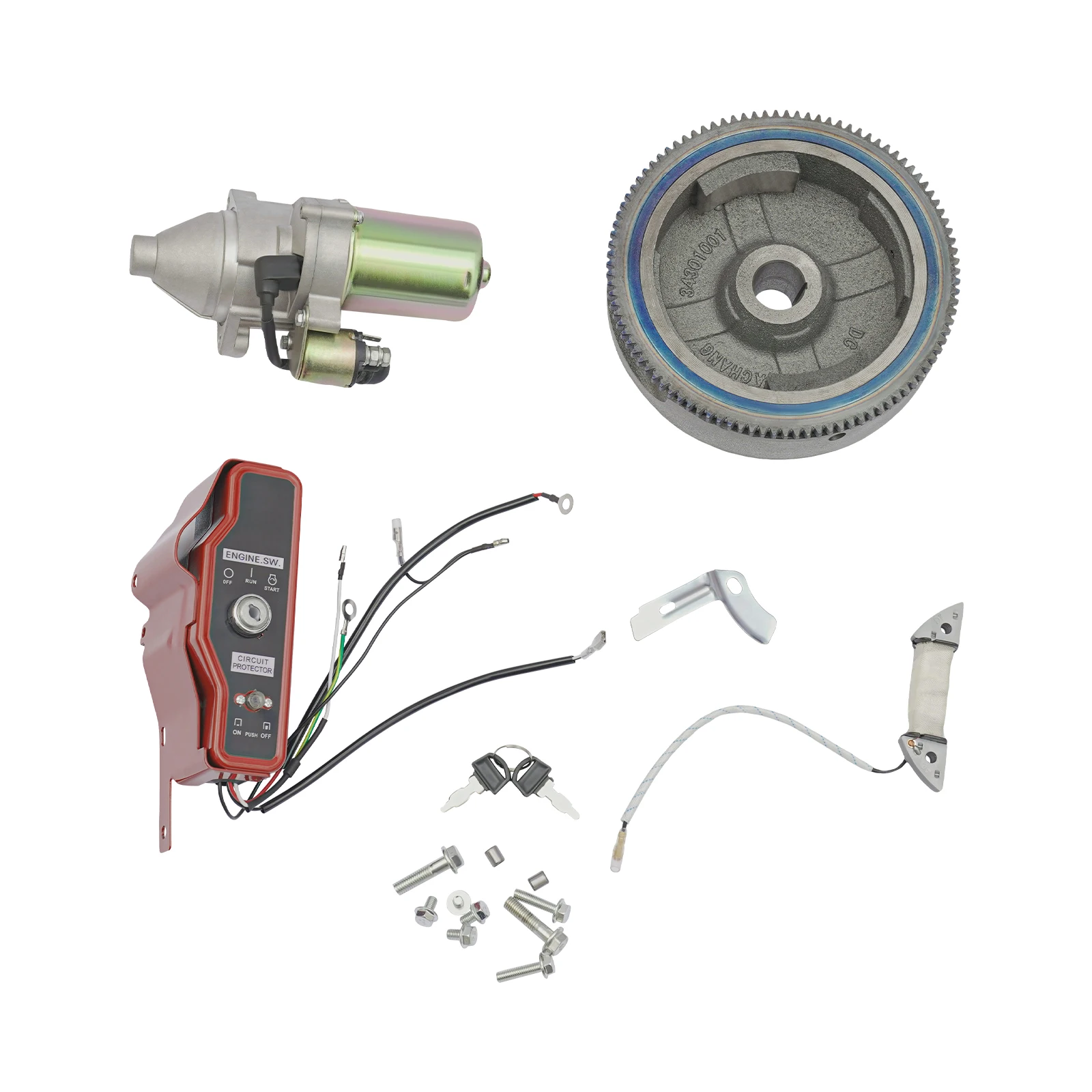 Electric Start Conversion Kit for Honda GX340 GX390 Engine, 12V Starter Motor with Starter, Flywheel, Key Switch, Conversion