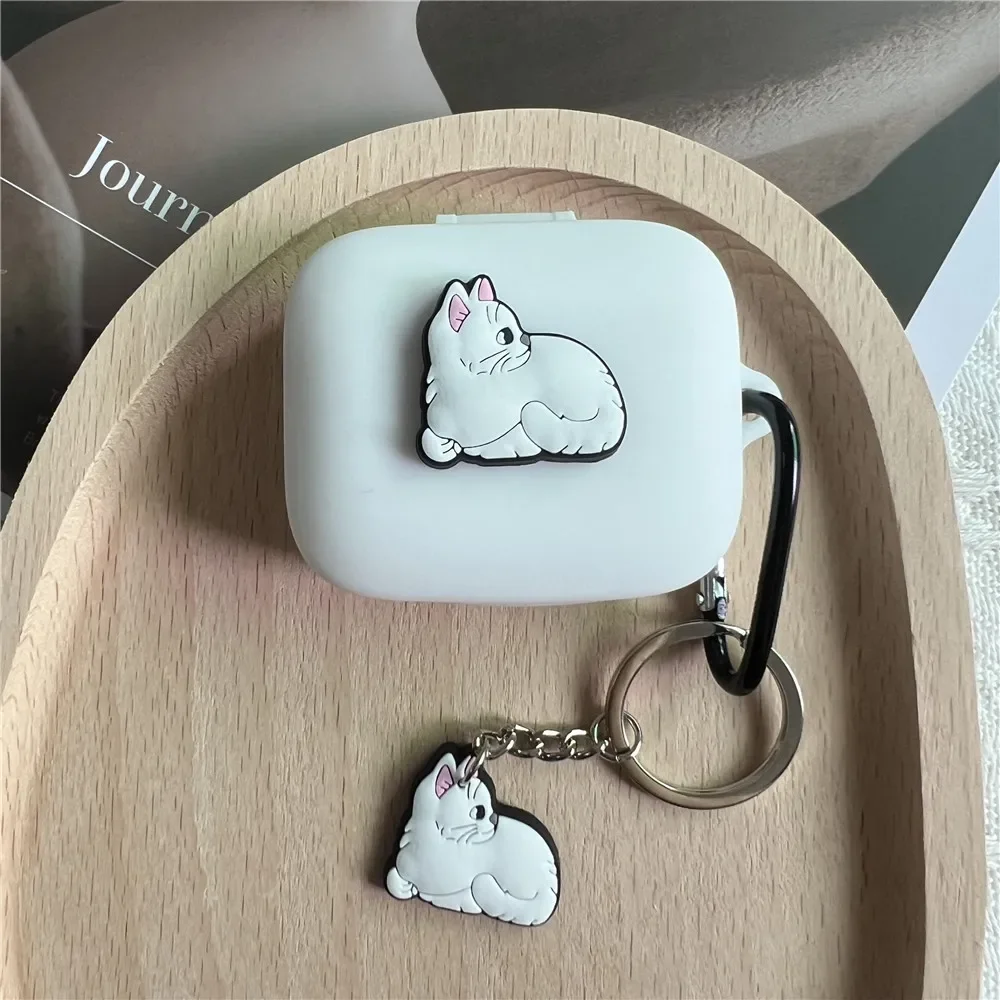 Cartoon Cat Silicone Headphone Case with Keyring