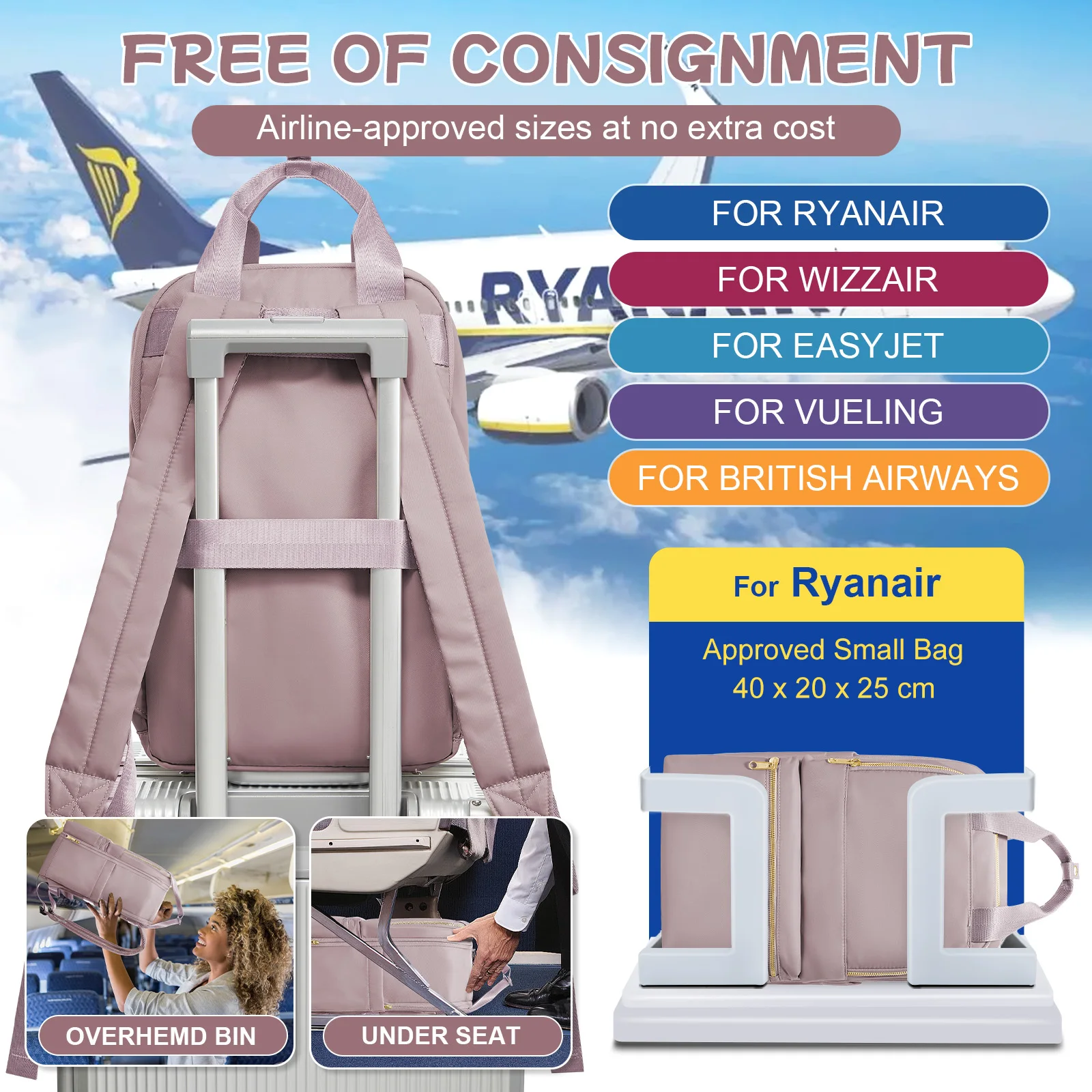 Ryanair Hand Luggage 40x20x25 Travel Backpack, College School Backpack Girs, Women Laptop Backpack, Fashion Women Work Backpack