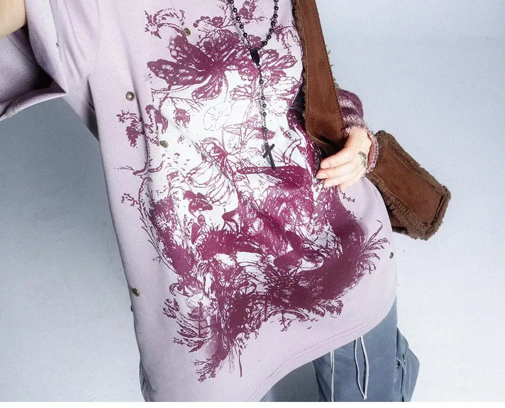 purple printed t shirt