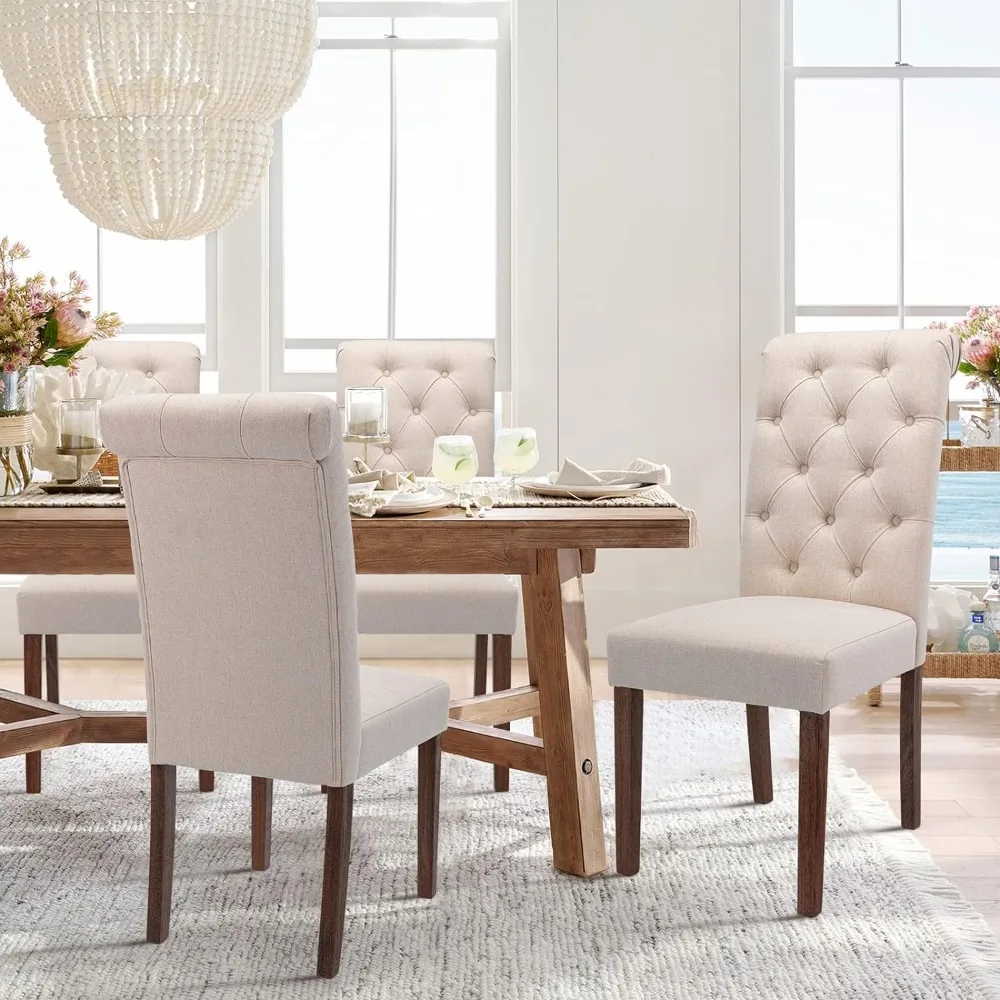 

Upholstered Dining Set of 4, Tufted Parsons Diner Fabric Dining Room Side Chair Stylish Kitchen Chairs