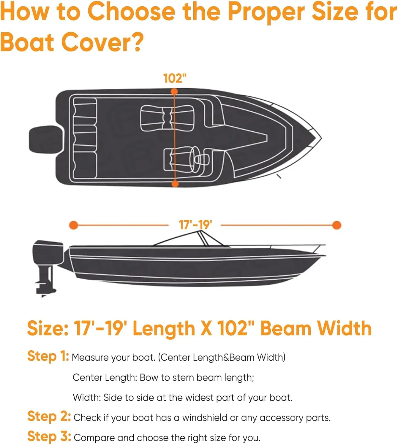 Boat Cover Heavy Duty Marine Grade Polyester Canvas Waterproof Trailerable Boat Cover Fits V Shape/V-Hull and Tri-Hull