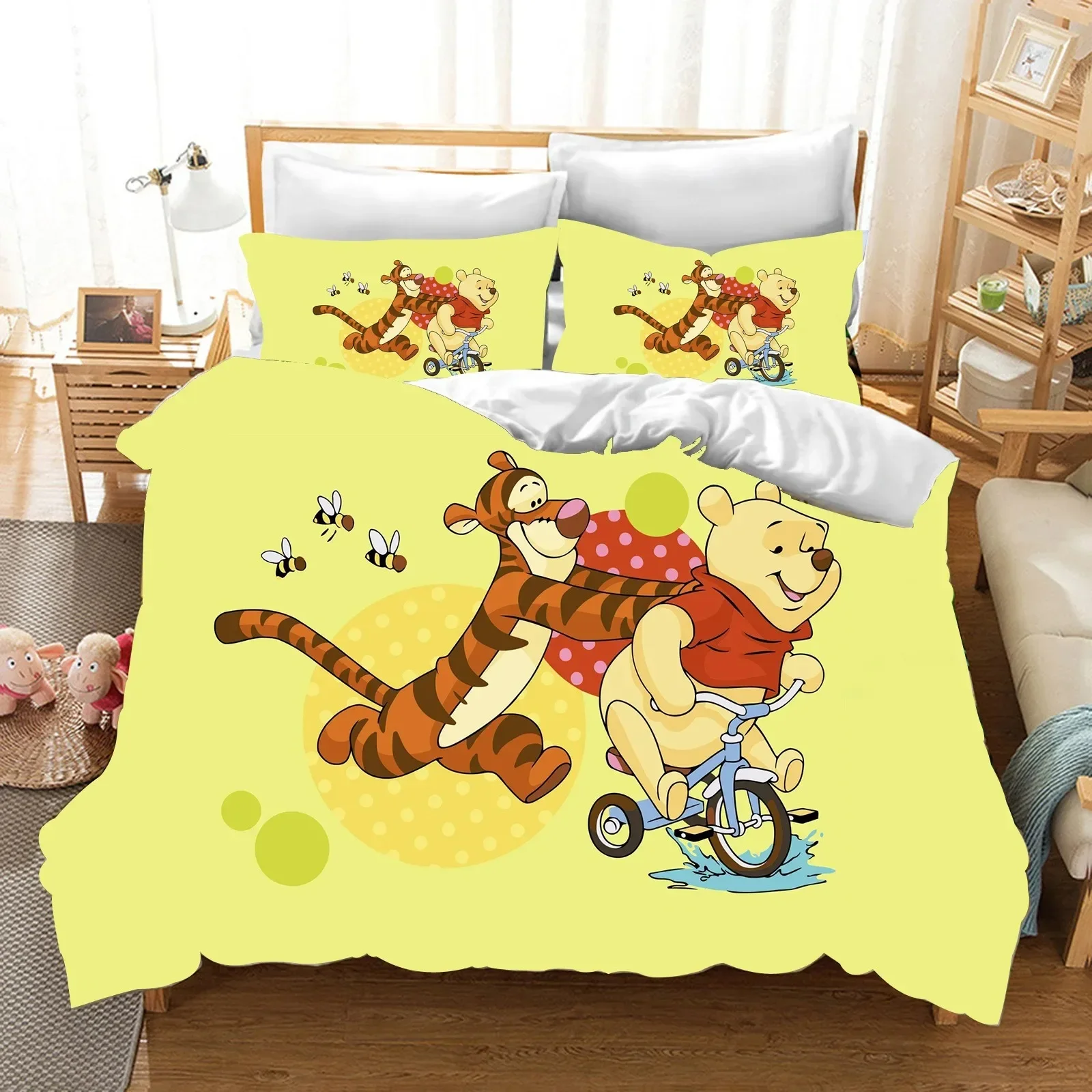 Winnie The Pooh Bedding Sets Comforter Quilt Cover Bed Cover Duvet Cover Pillow Case 2-3 Pieces Sets Kids Adult Size Home Decor 2